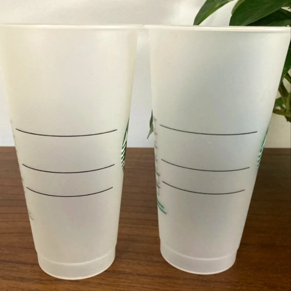 Set Of 2 Reusable Frosted Drink Cups Starbucks Green Logo Tumblers Travel New